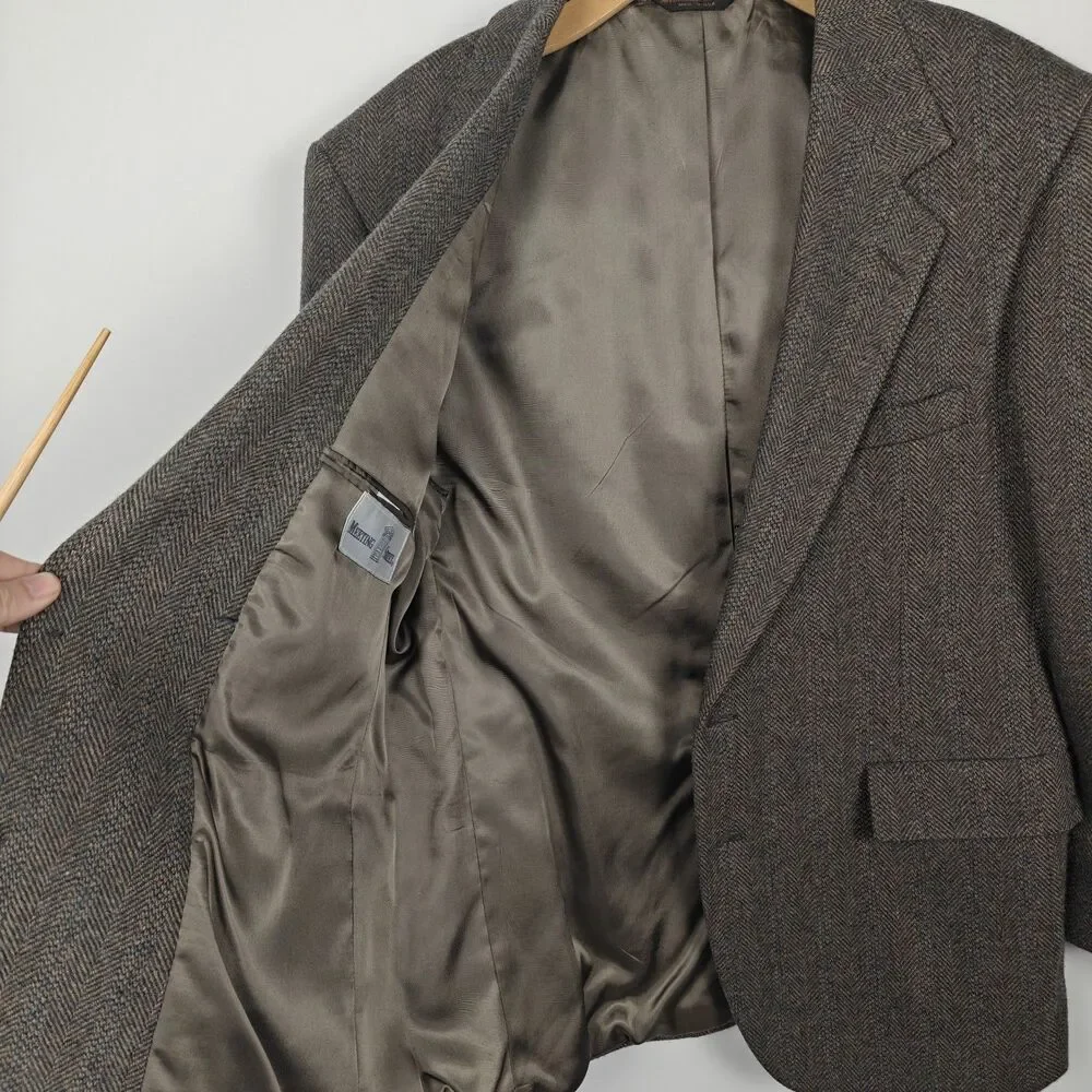 vintage Tweed blazer coat jacket mens elbow patchs made in USA 100% wool 42R